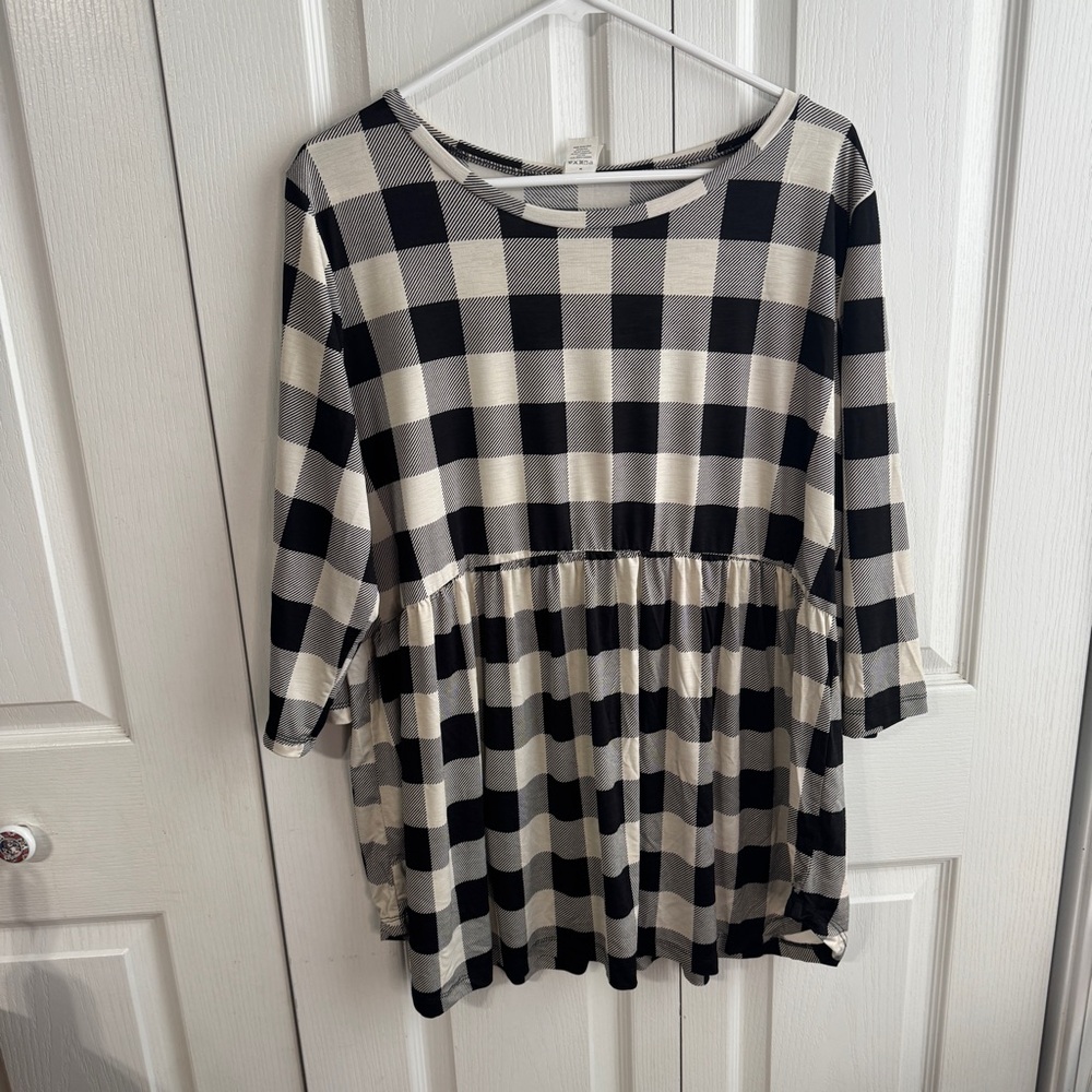 Sew in love black white‎ gingham plaid blouse size XL